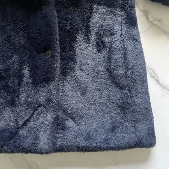 Banana Republic Faux Fur Coat Navy Blue Size XS Statement Chic Teddy Lux Jacket - Picture 7 of 12